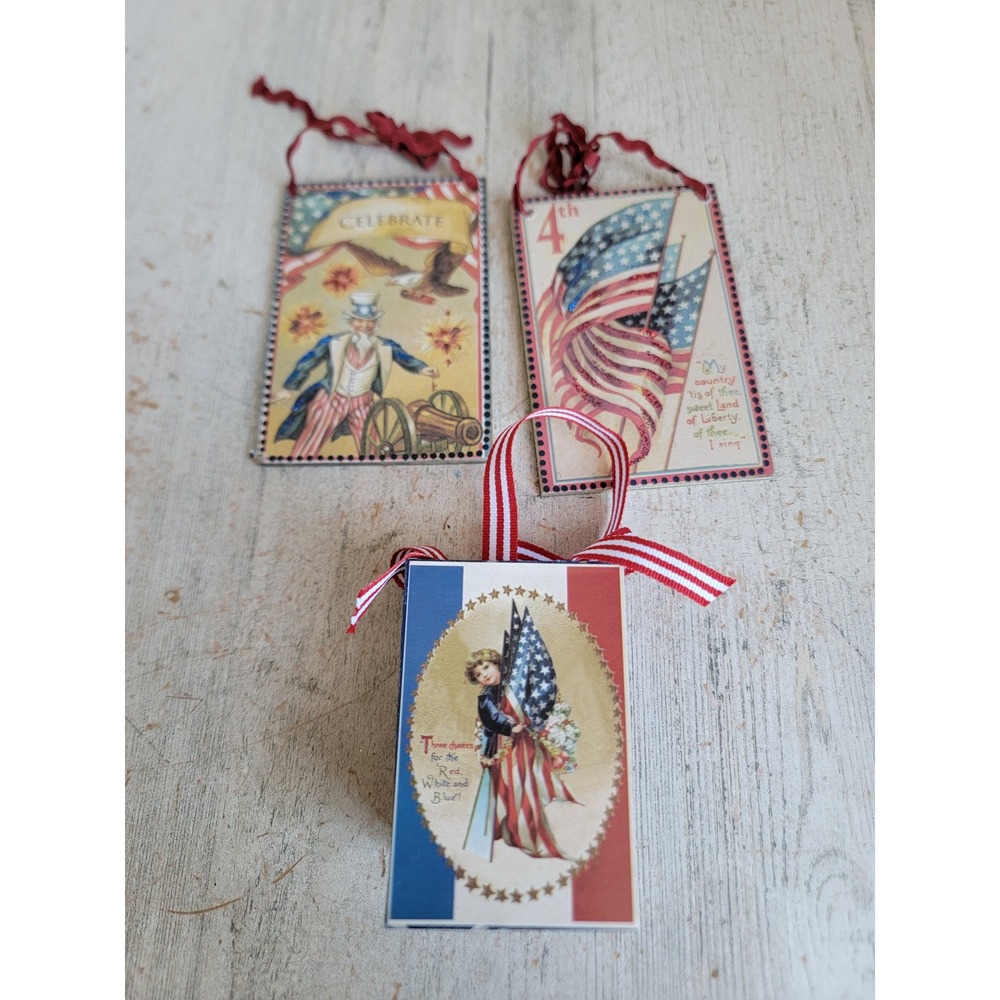 Vintage primitive Annie schickel USA 4th of July Angel set ornament Xmas unique